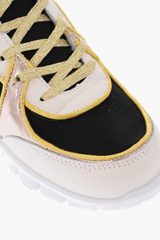 leather and fabric sneakers with lurex laces