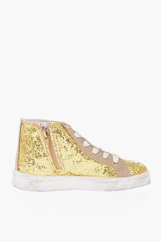 sneakers alte glitter in pelle con zip laterale