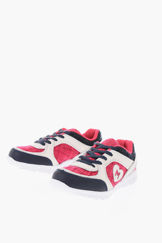 leather and fabric sneakers with rubber track sole