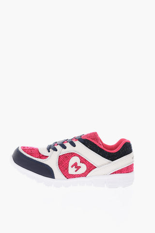 leather and fabric sneakers with rubber track sole