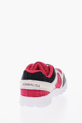 leather and fabric sneakers with rubber track sole