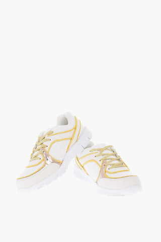 leather and fabric sneakers with rubber track sole