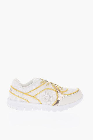 leather and fabric sneakers with rubber track sole