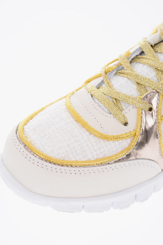 leather and fabric sneakers with rubber track sole