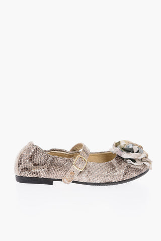 python effect leather Mary Jane ballet flats