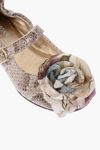 python effect leather Mary Jane ballet flats