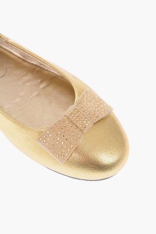 ballerine in pelle laminata con fiocco