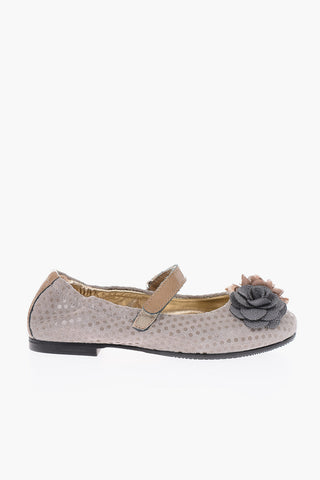 polka dots suede leather Mary Jane ballet flats