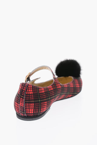 tartan Mary Jane ballet flats with pom-pom