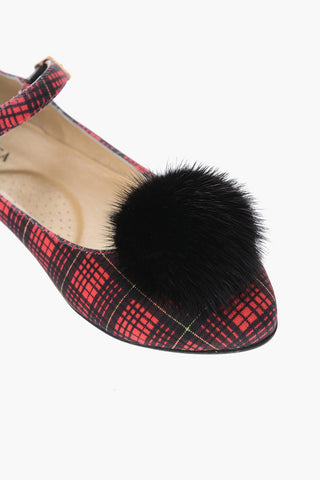 tartan Mary Jane ballet flats with pom-pom