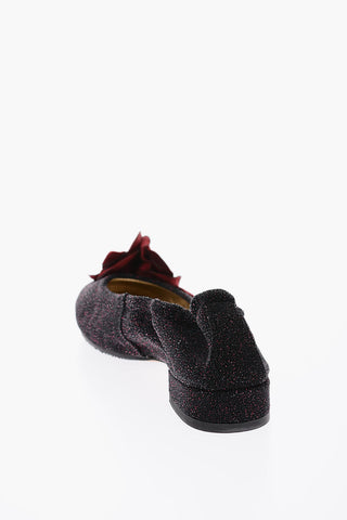 glitter leather ballet flats with roses detail