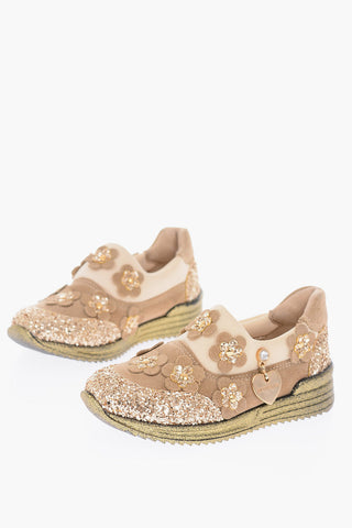sneakers slip on in neoprene e suede con suola glitter