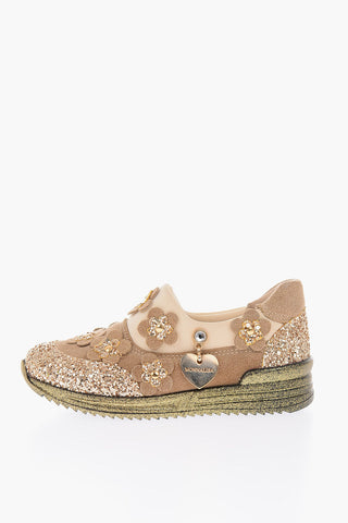 sneakers slip on in neoprene e suede con suola glitter