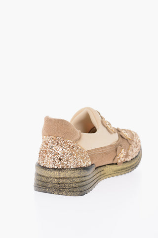 sneakers slip on in neoprene e suede con suola glitter