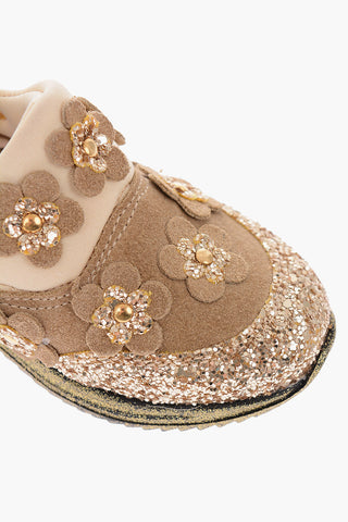 sneakers slip on in neoprene e suede con suola glitter