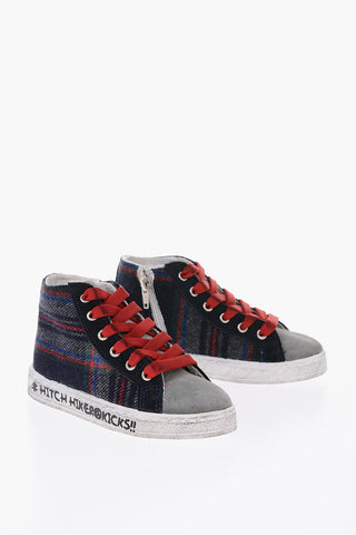 HITCH-HIKER suede leather and fabric high top sneakers with side zip