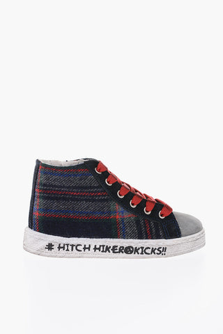 HITCH-HIKER suede leather and fabric high top sneakers with side zip