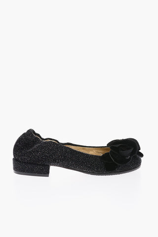 lurex ballet flats with roses detail