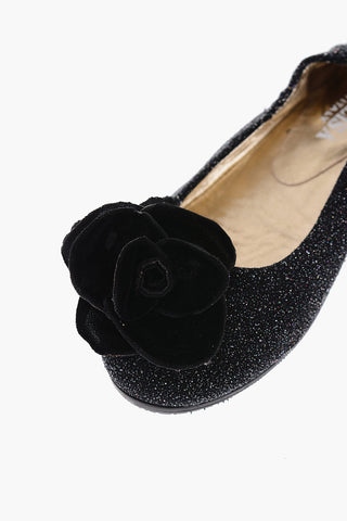 lurex ballet flats with roses detail
