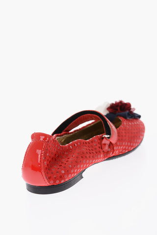 polka dots suede leather mary jane ballet flat with roses details