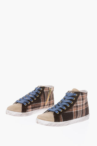 HITCH-HIKER tartan check leather high top sneakers with side zip