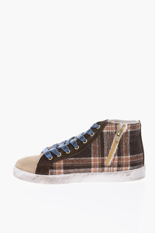 HITCH-HIKER tartan check leather high top sneakers with side zip