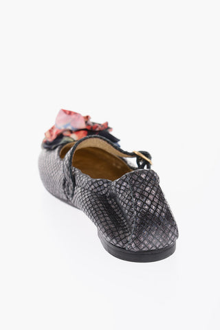 python printed leather Mary Jane ballet flats with flower application
