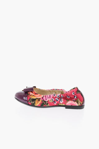 floral patterned ballet flats with leather details