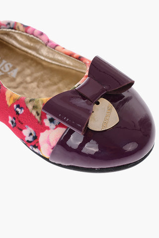 floral patterned ballet flats with leather details