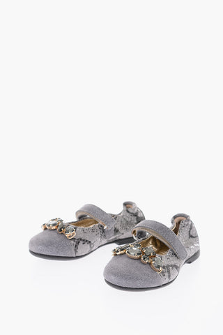 python effect leather Mary Jane ballet flats with bezels