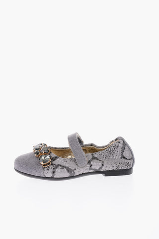 python effect leather Mary Jane ballet flats with bezels