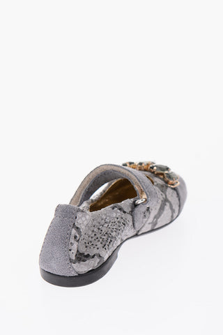 python effect leather Mary Jane ballet flats with bezels