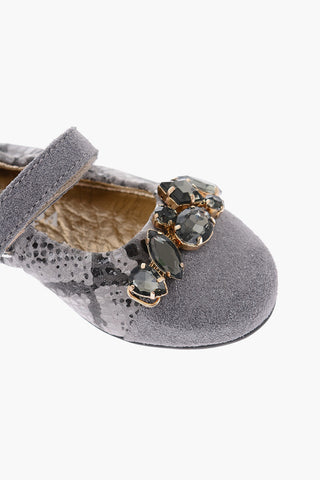 python effect leather Mary Jane ballet flats with bezels