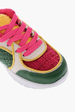 leather and fabric FOLK sneakers with rubber track sole