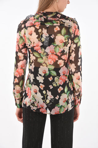 Camicia Ruffle Front in Seta Fantasia Floreale