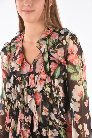 Camicia Ruffle Front in Seta Fantasia Floreale