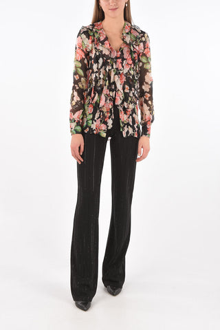 Camicia Ruffle Front in Seta Fantasia Floreale