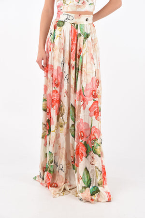 Floral Patterned Silk Long Skirt