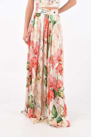 Floral Patterned Silk Long Skirt