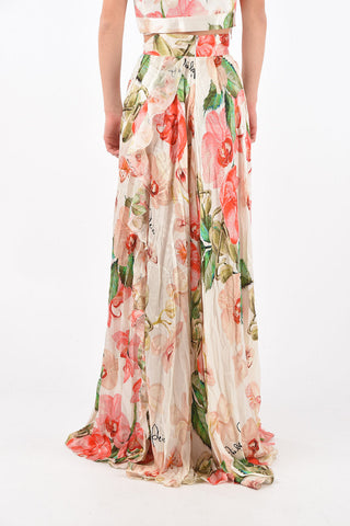 Floral Patterned Silk Long Skirt