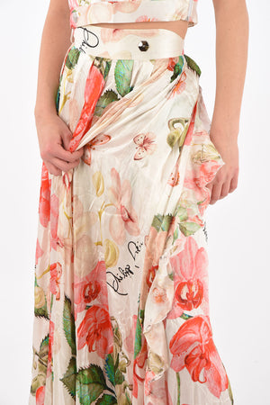 Floral Patterned Silk Long Skirt