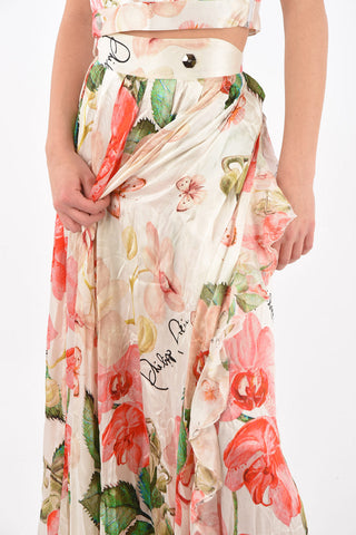 Floral Patterned Silk Long Skirt