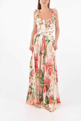Floral Patterned Silk Long Skirt
