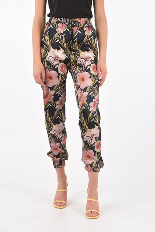 Floral Patterned DARK FLOWERS Silk Joggers
