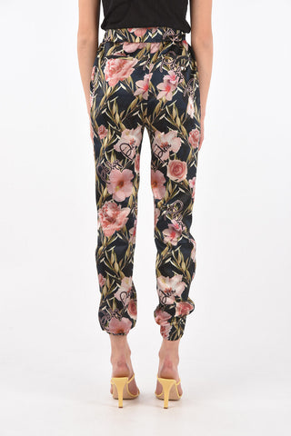 Floral Patterned DARK FLOWERS Silk Joggers