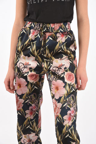 Floral Patterned DARK FLOWERS Silk Joggers
