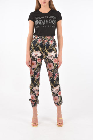Floral Patterned DARK FLOWERS Silk Joggers