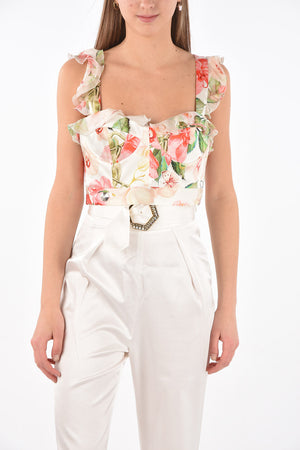 Floral Patterned Ruffle Strap Crop Top