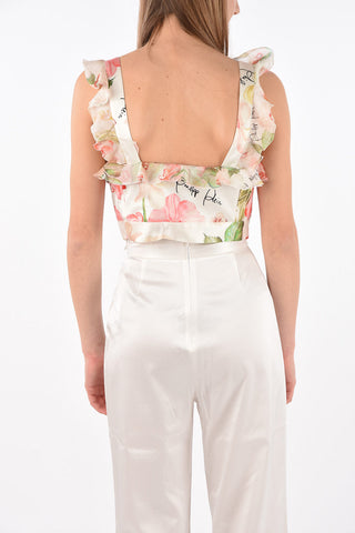 Floral Patterned Ruffle Strap Crop Top