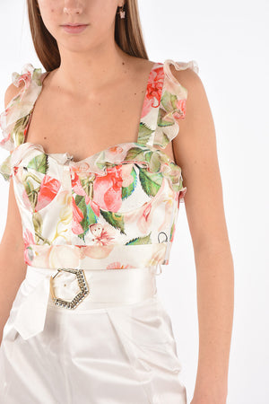 Floral Patterned Ruffle Strap Crop Top
